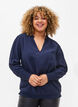 Bluse i viskose med lange ermer og smock, Navy Blazer, Model image number 0