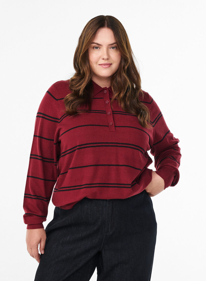 Strikkeplagg med krage, Rød, Model image number 0