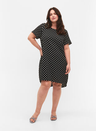 Kjole med korte ermer, Black w. Dots, Model image number 2