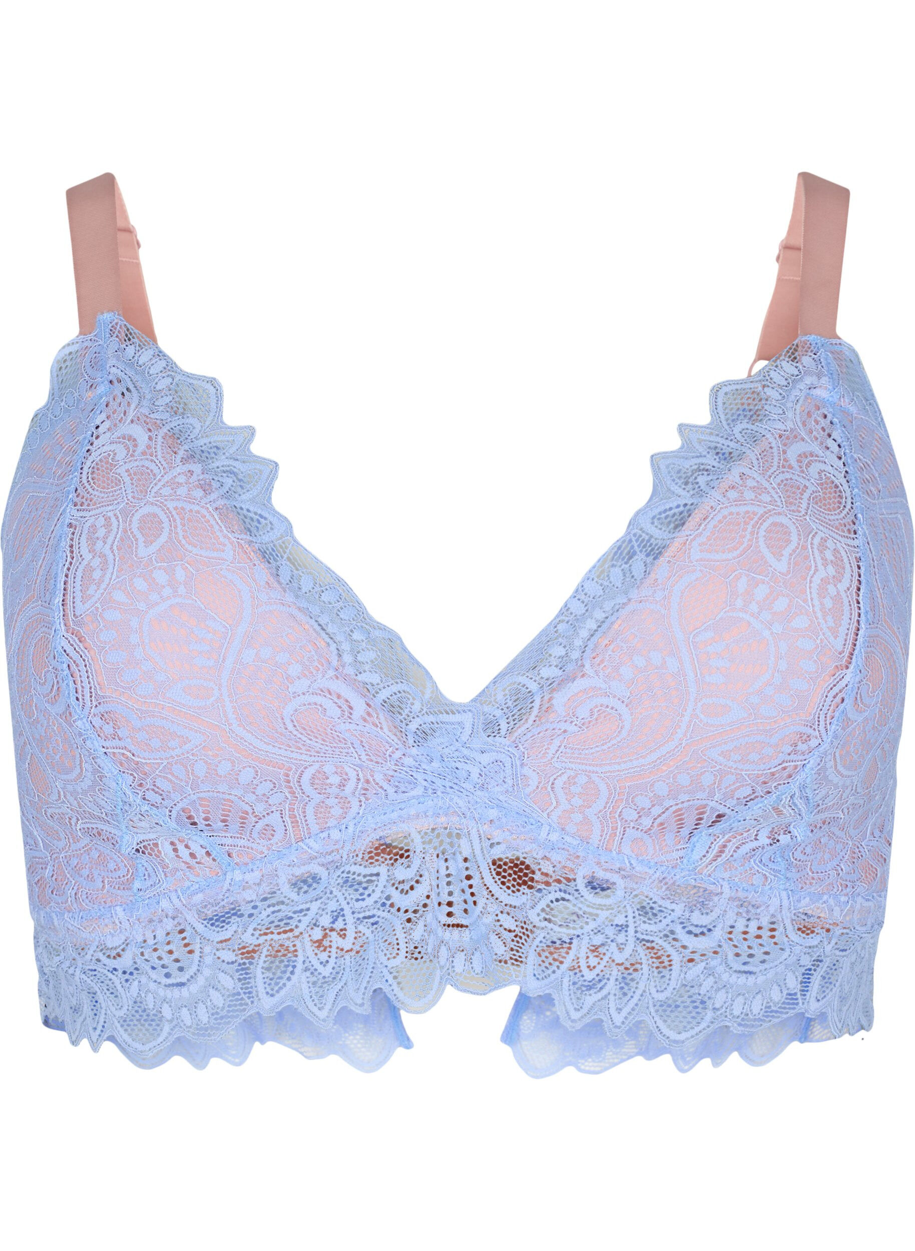 Zizzi Bralette med blonder og myk vattering, Serenity, Packshot image number 0