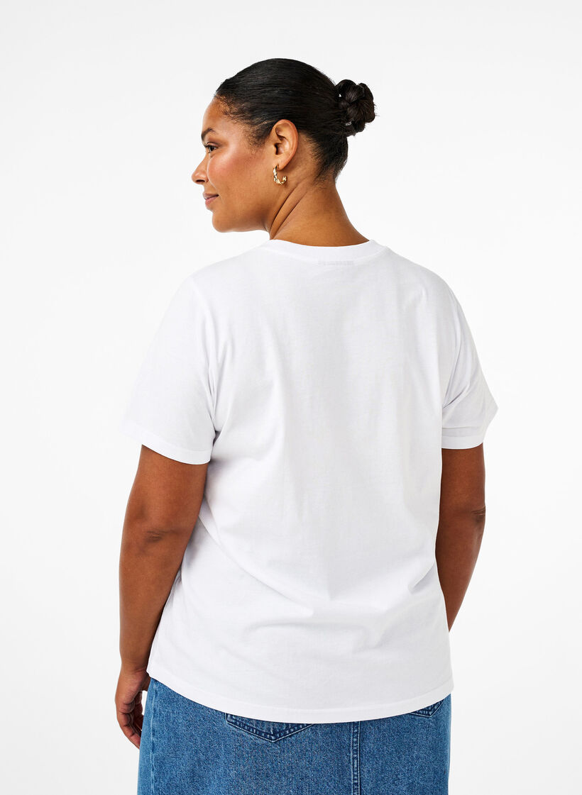 Basic T-skjorte i bomull med rund hals, Bright White, Model