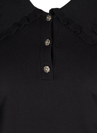 Strikkegenser med en bred volangkrave og knapper, Black, Packshot image number 2