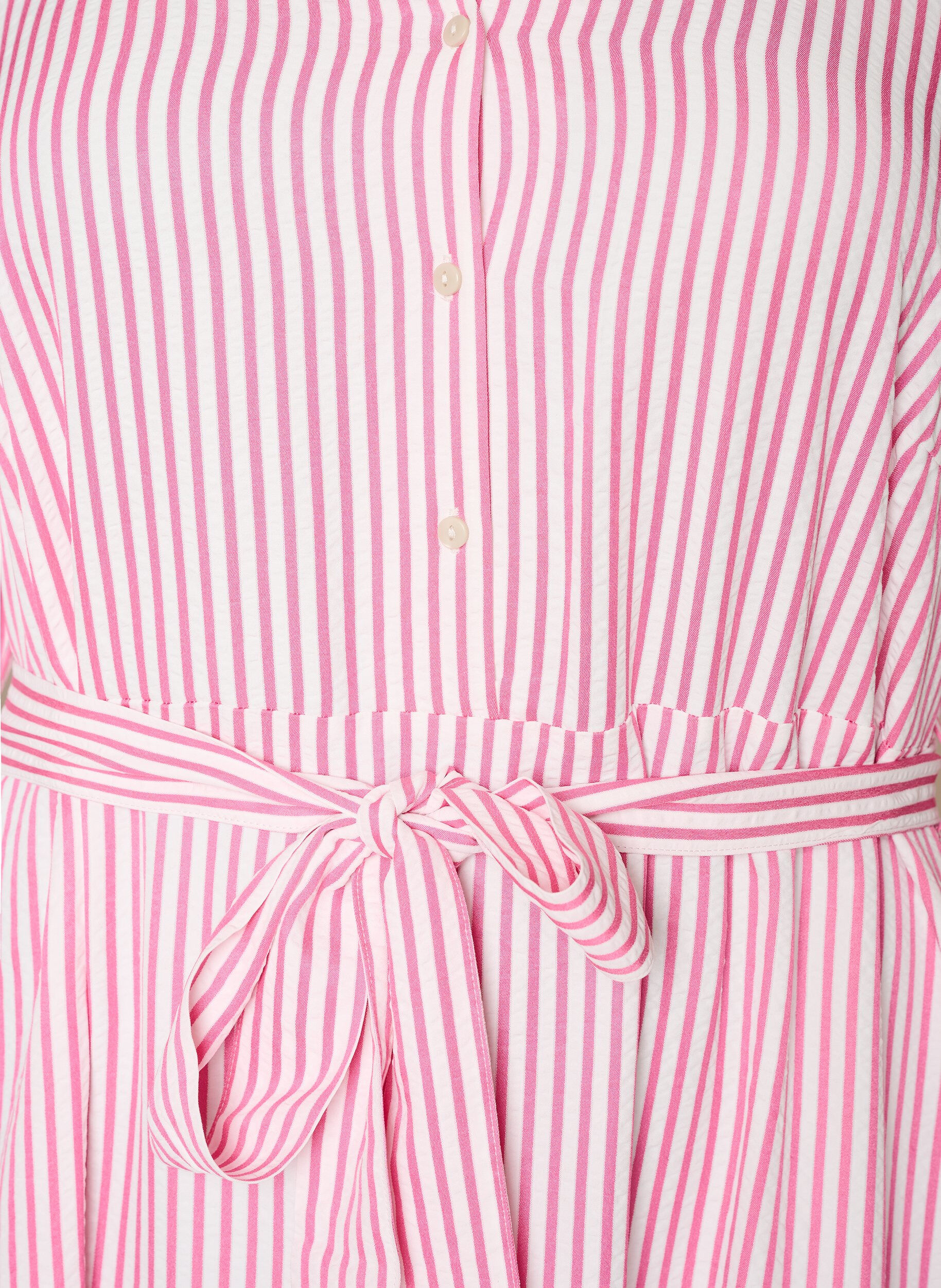 ZizziSkjortekjole i ankellengde med bindebelte og striper, Rosa, Packshot image number 2