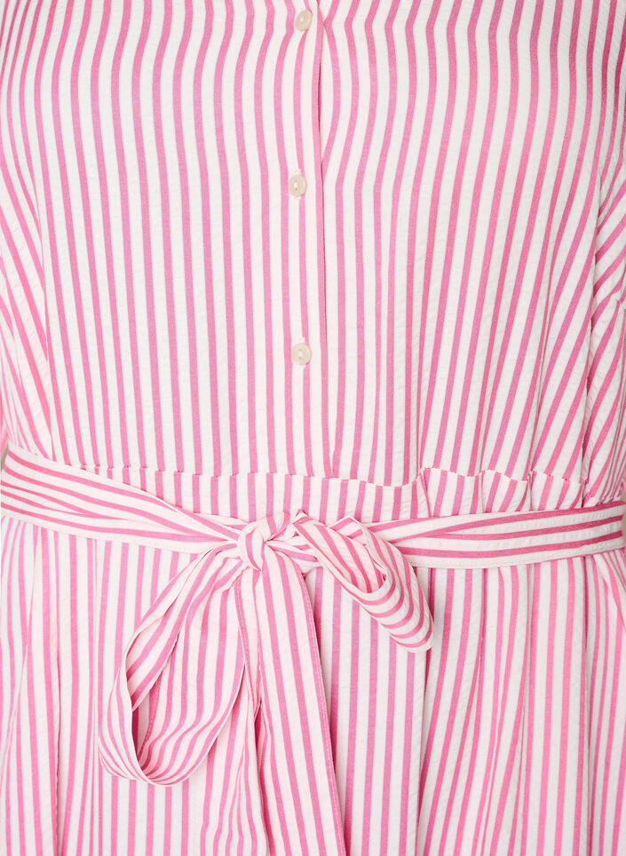 Skjortekjole i ankellengde med bindebelte og striper, Rosa, Packshot image number 2