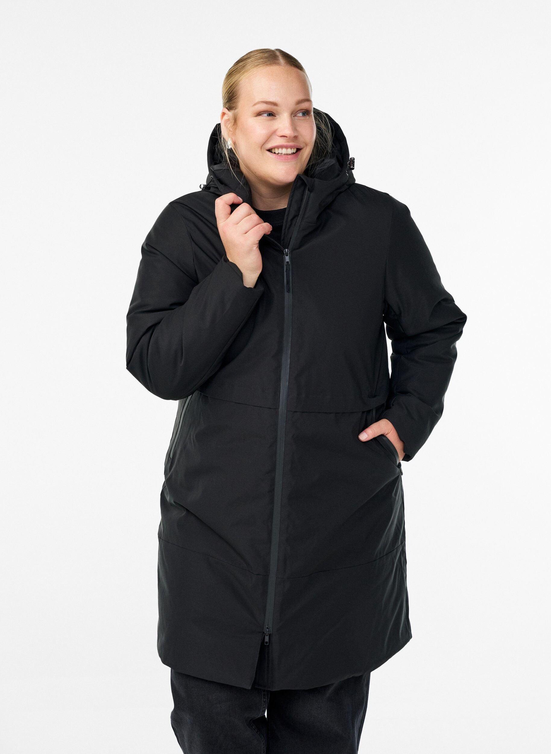 Vinterjakke med justerbar midje, Svart, Model