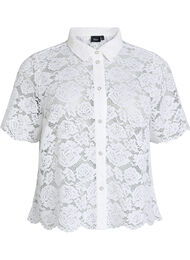 Skjortebluse i blonde med perleknapper, Hvit
