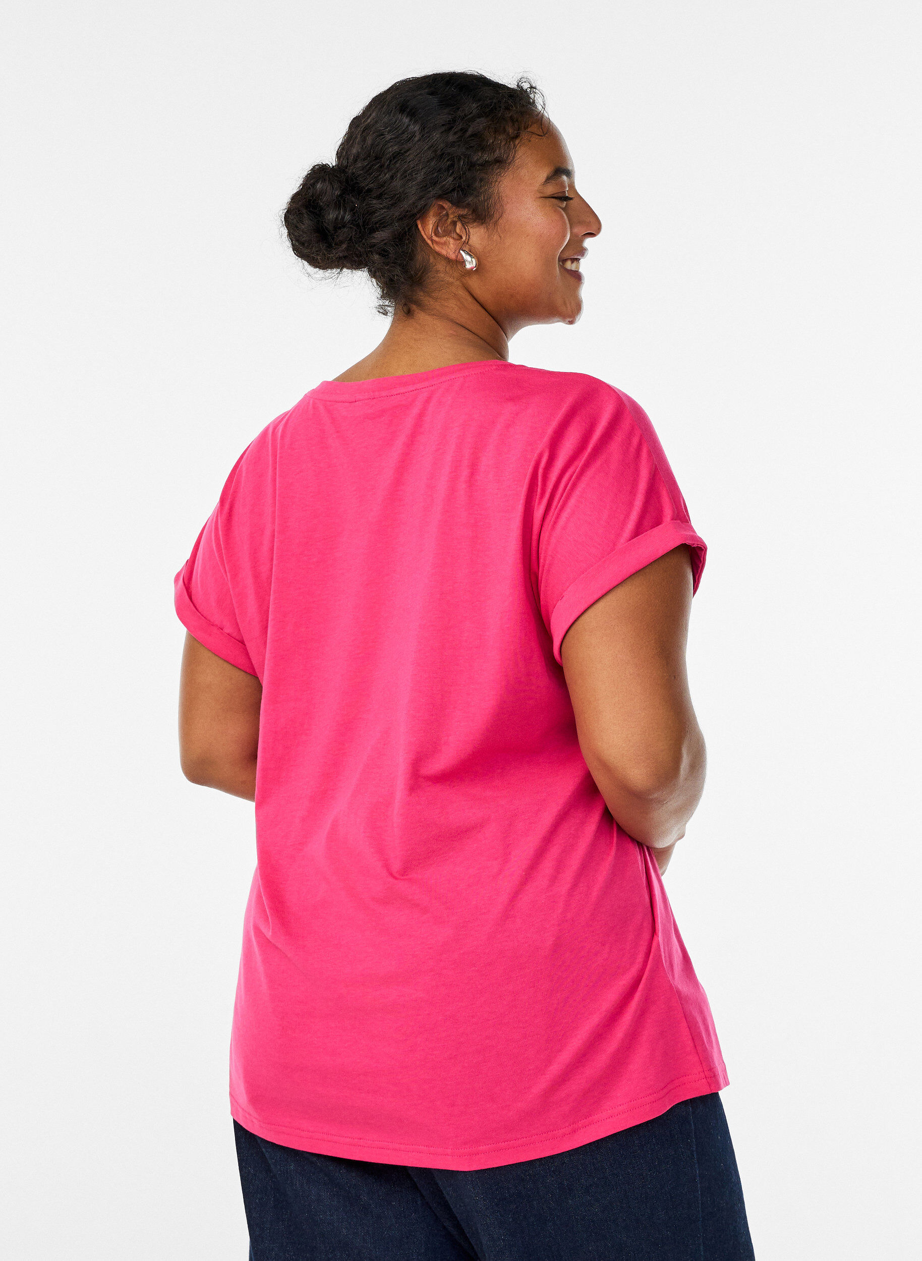 ZizziKortermet T-skjorte i bomullsblanding, Rosa, Model image number 2