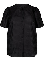Strukturmønstret skjortebluse i lyocell, Black