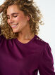 Bluse med knappedetaljer og korte puffermer, M&oslash;rk Bordeaux, Model image number 3