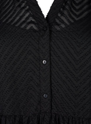 Zizzi Kort, strukturmønstret kjole med volangkrage, Black, Packshot image number 2