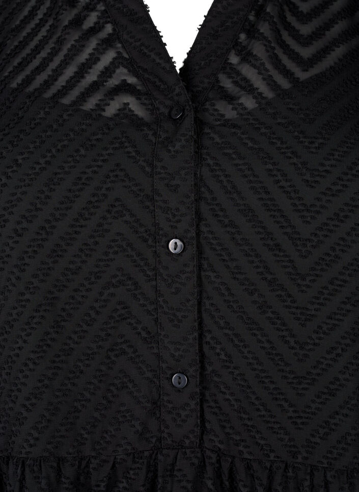Kort, strukturmønstret kjole med volangkrage, Black, Packshot image number 2