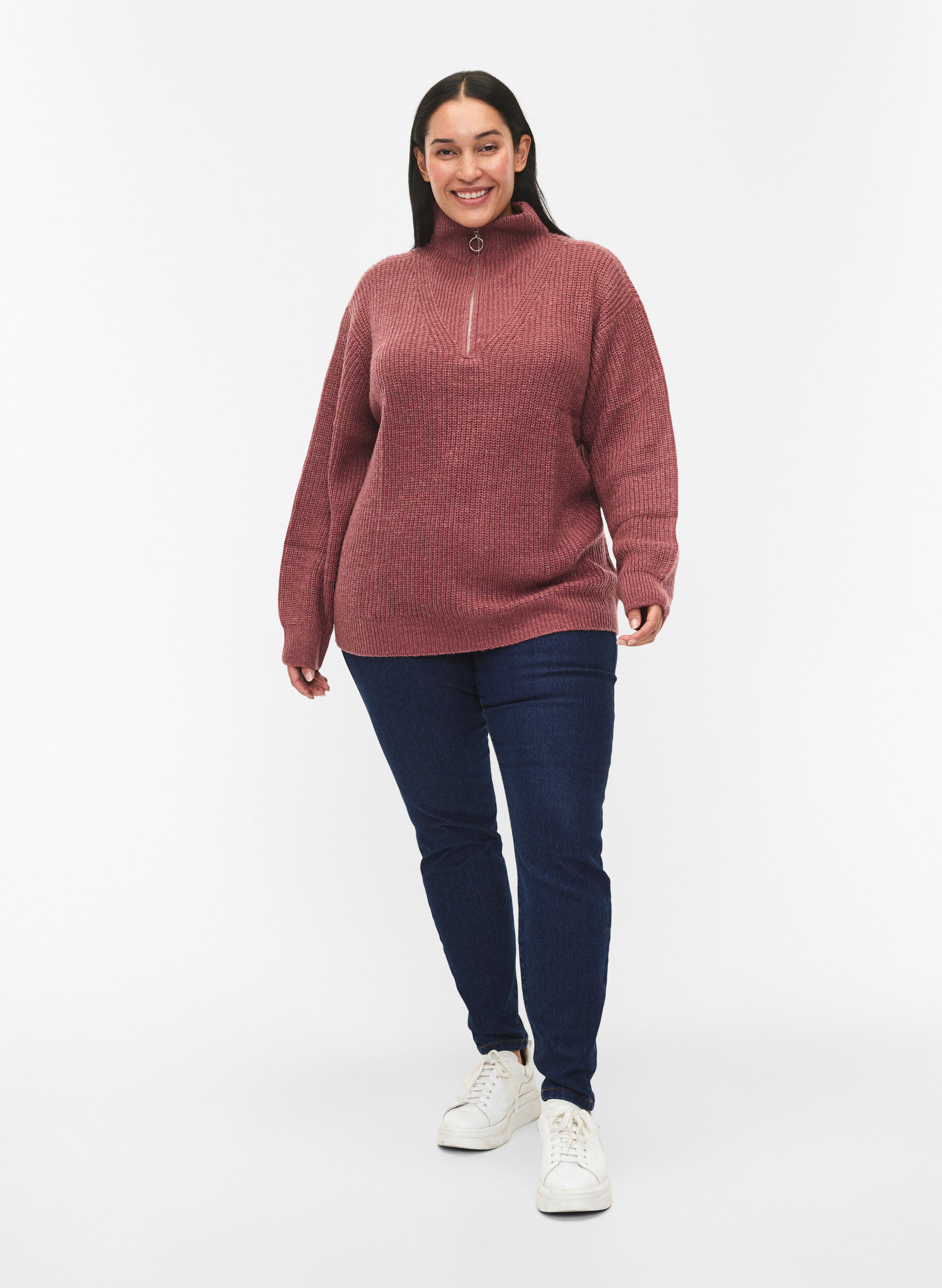 ZizziStrikket genser med h&oslash;y hals og glidel&aring;s, Rosa, Model image number 1