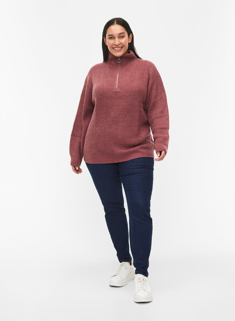 Strikket genser med h&oslash;y hals og glidel&aring;s, Rosa, Model image number 1