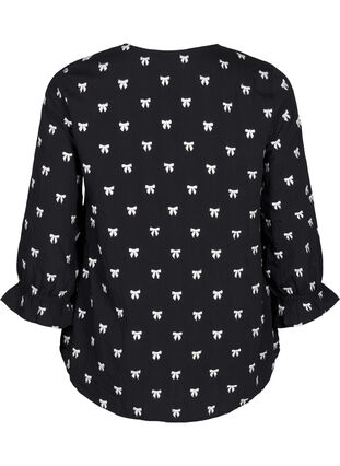 Zizzi Bluse med sløyfer og 3/4-ermer, Black White Bow, Packshot image number 1