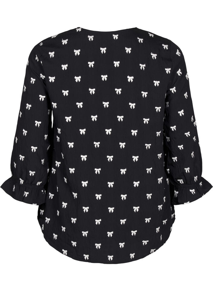 Bluse med sløyfer og 3/4-ermer, Black White Bow, Packshot image number 1