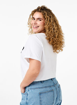 Zizzi T-skjorte i bomull med sløyfe, Bright Wh. W. Black , Model image number 1