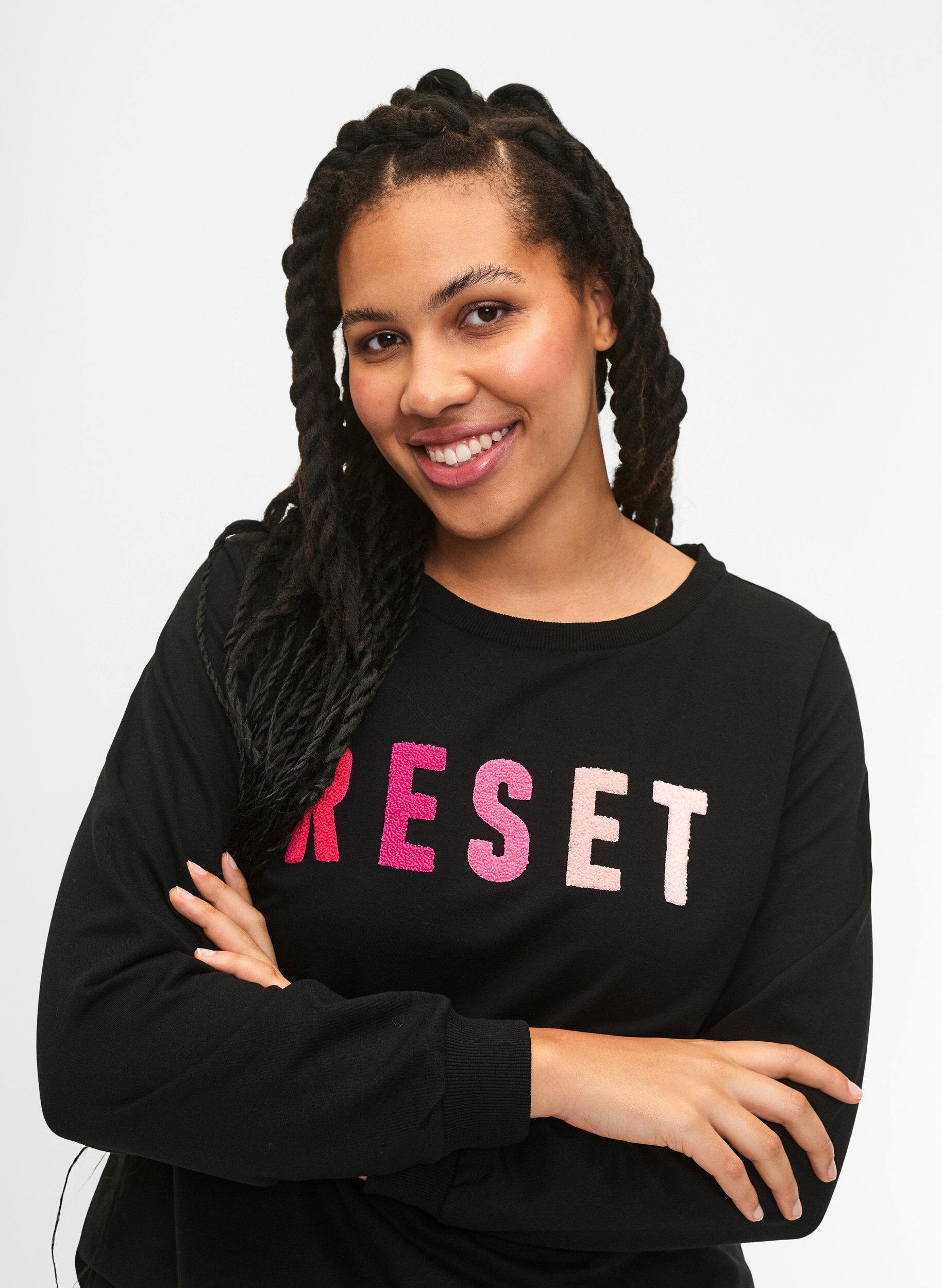 Zizzi Sweatshirt med tekst, Black W. Reset, Model image number 2