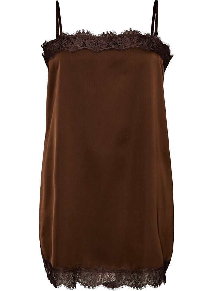 Lang satintopp med blonder i kantene, Brun, Packshot image number 0