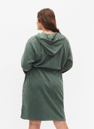 Morgenkåpe med glidelås og hette, Balsam Green, Model image number 1