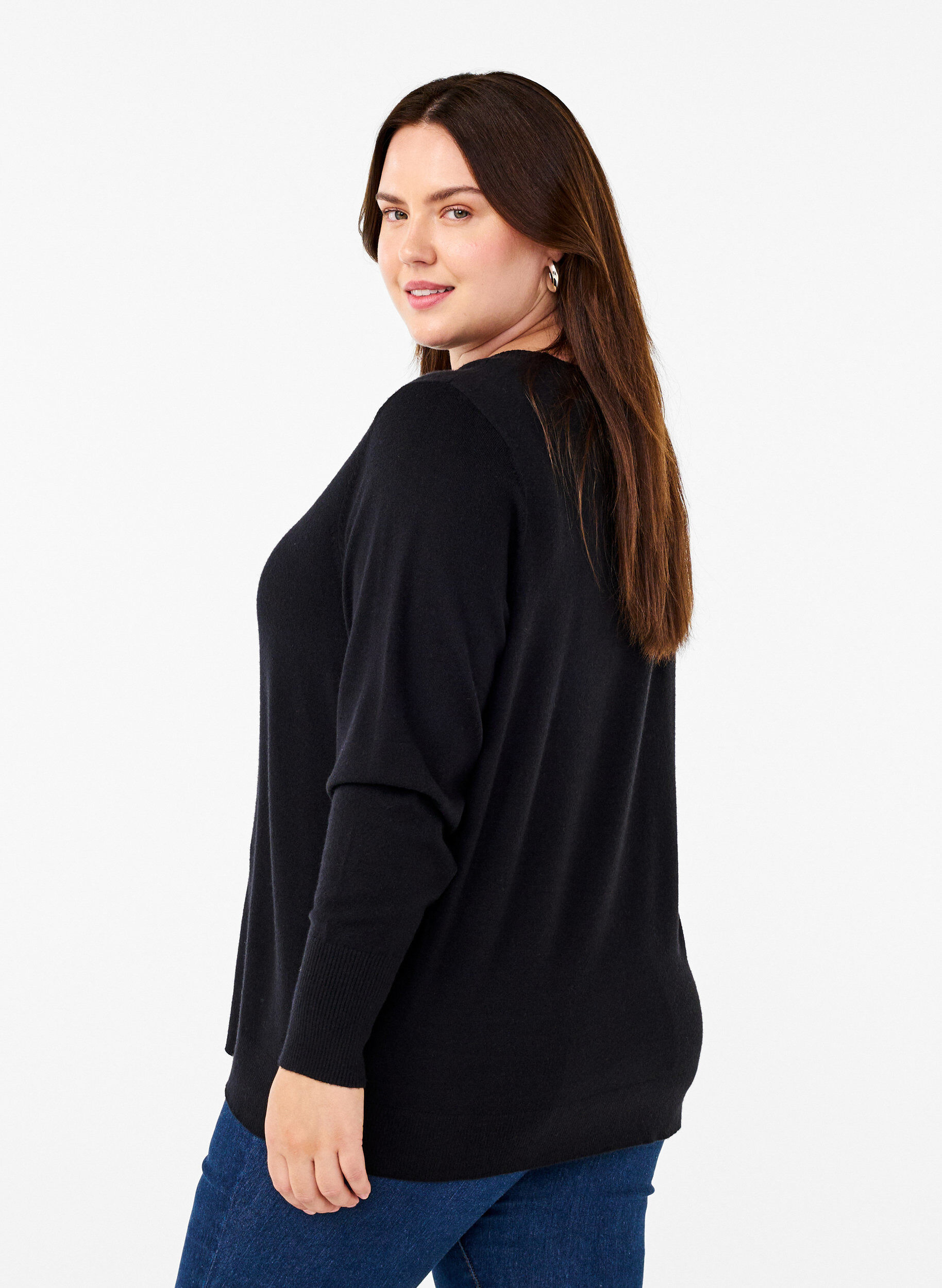 Zizzi FLASH &ndash; strikket bluse med rund hals, Svart, Model image number 2