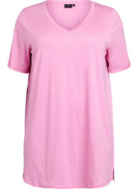 Ensfarget oversized t-skjorte med V-hals, Rosa Ensfarget oversized t-skjorte med V-hals