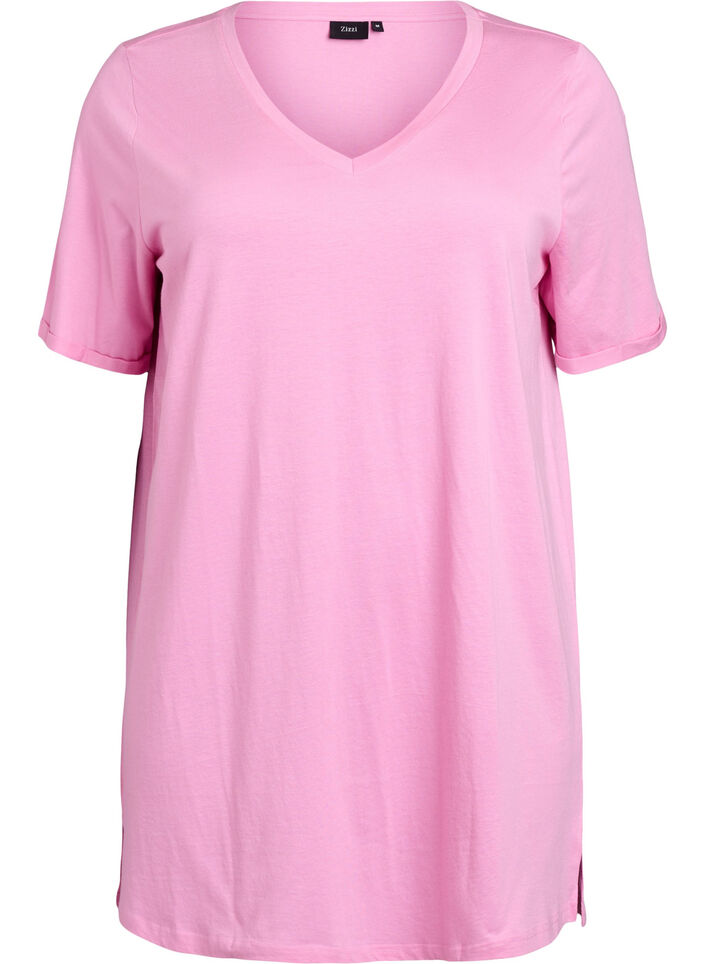 Ensfarget oversized t-skjorte med V-hals, Rosa, Packshot image number 0