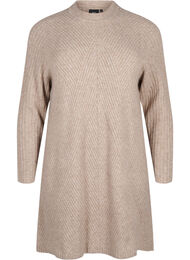 Kort ribbestrikket kjole med rund hals, Simply Taupe Mel.