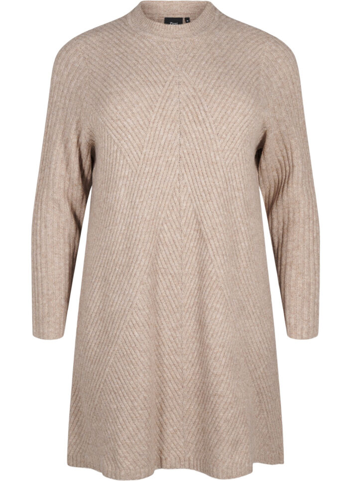 Kort ribbestrikket kjole med rund hals, Simply Taupe Mel., Packshot image number 0