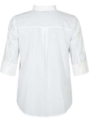 Skjortebluse med engelsk broderi og 3/4-ermer, Bright White, Packshot image number 1
