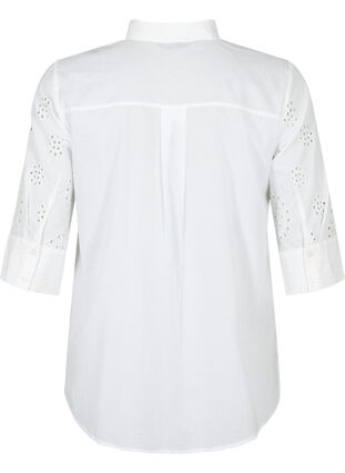 Zizzi Skjortebluse med engelsk broderi og 3/4-ermer, Bright White, Packshot image number 1