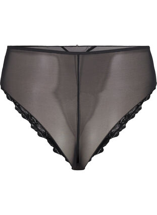 Zizzi Mesh Brazilian-truser med broderi, Black, Packshot image number 1