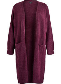 Lang strikket cardigan med ull og alpakka, Rød Lang strikket cardigan med ull og alpakka