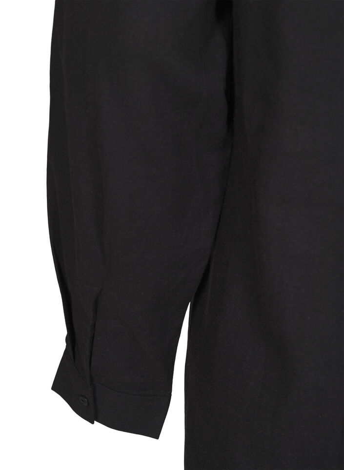 Lang skjorte i lin og viskose, Svart, Packshot image number 3