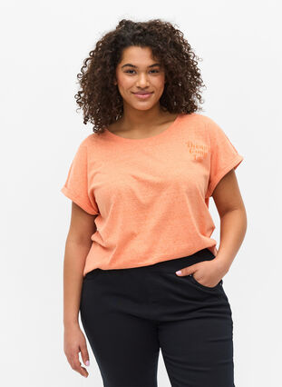 Melert T-skjorte i bomull, Amberglow Melange, Model image number 0