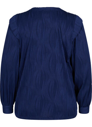 Strukturmønstret bluse med lange ermer, Maritime Blue, Packshot image number 1