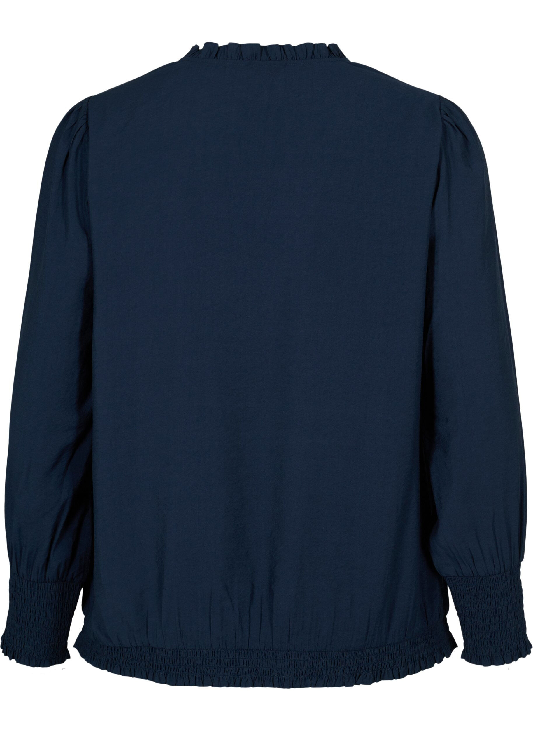 Zizzi Bluse i viskose med lange ermer og smock, Navy Blazer, Packshot image number 1