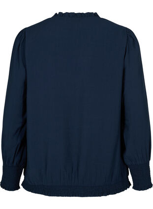 Bluse i viskose med lange ermer og smock, Navy Blazer, Packshot image number 1