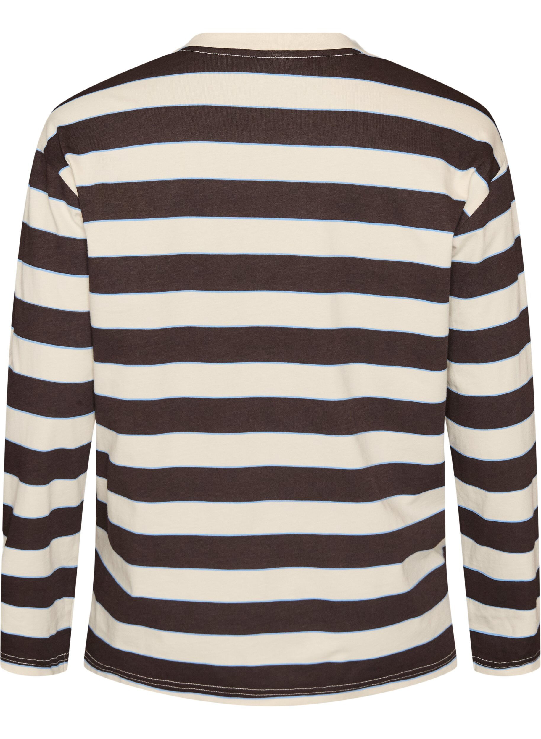ZizziStripete jerseybluse med sporty teksttrykk, Brun, Packshot image number 1