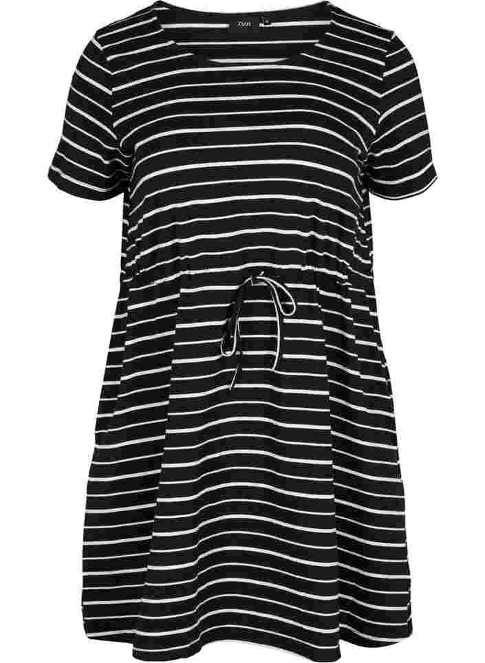 Kortermet bomullstunika med striper, Black/White Stripe , Packshot image number 0