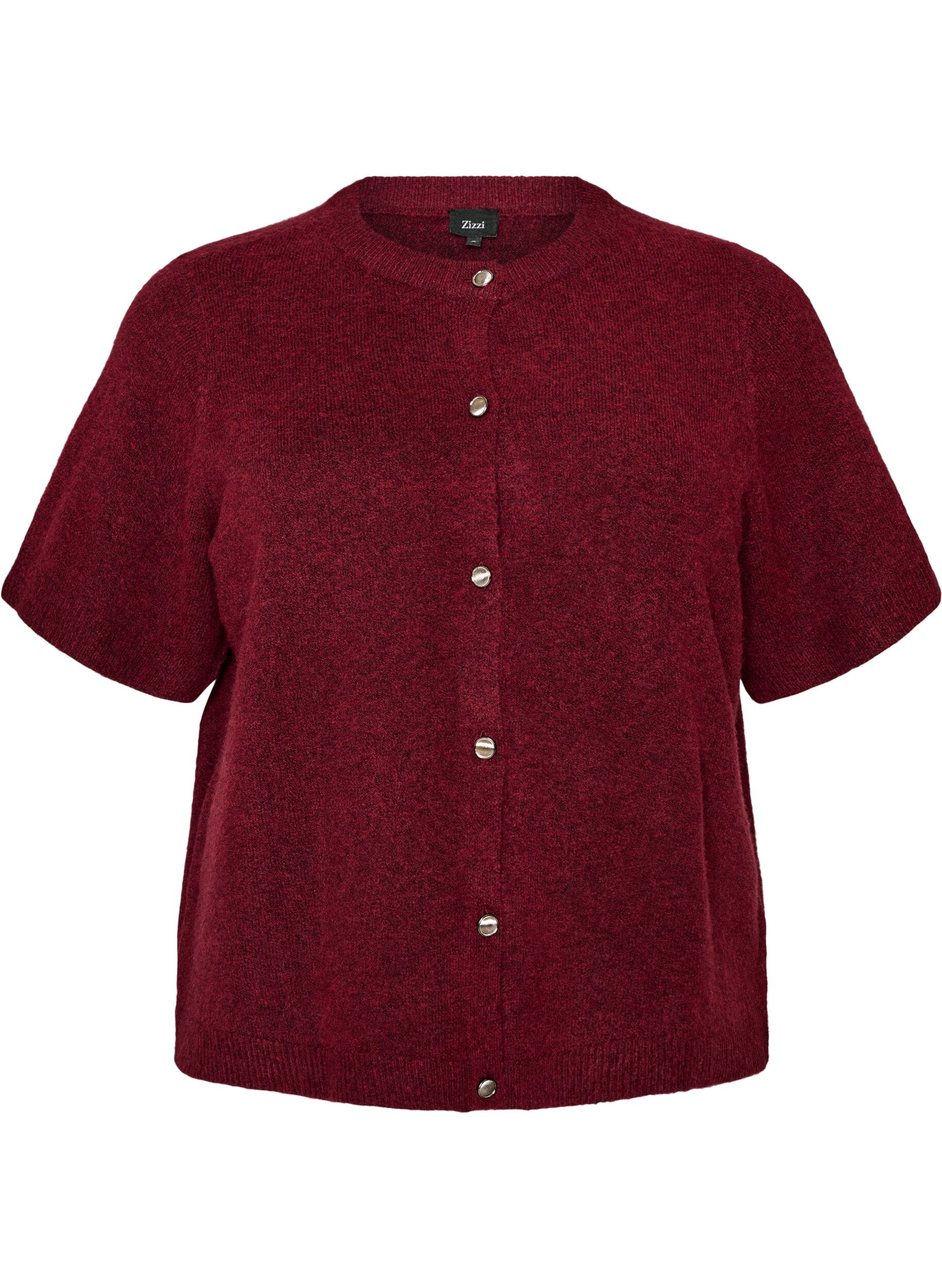 ZizziStrikket cardigan med korte ermer, R&oslash;d, Packshot image number 0