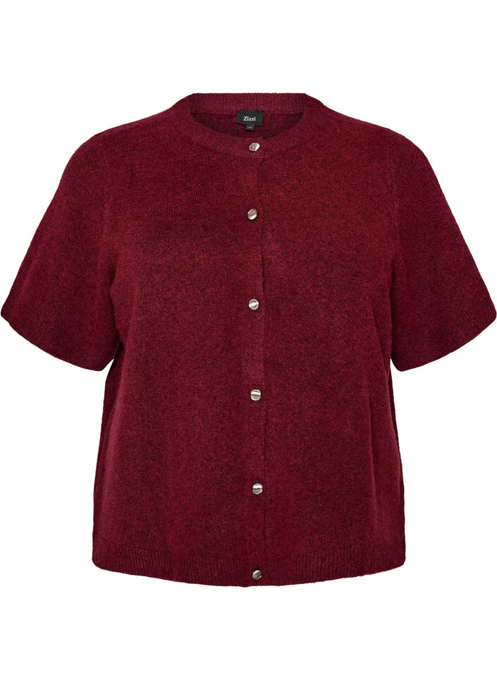 Strikket cardigan med korte ermer, R&oslash;d, Packshot image number 0