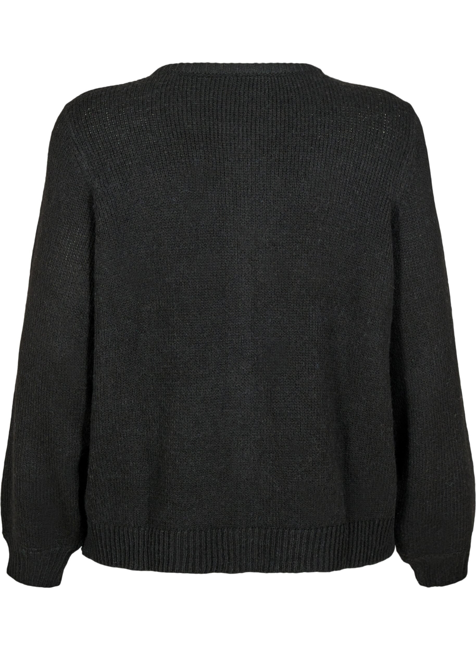 Zizzi Strikket cardigan med ull og knapper, Black Solid, Packshot image number 1