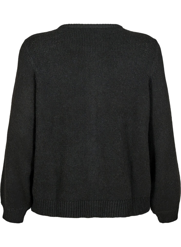 Strikket cardigan med ull og knapper, Black Solid, Packshot image number 1