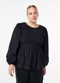Bluse med smokk og lange ermer, Svart Bluse med smokk og lange ermer, Svart, Model