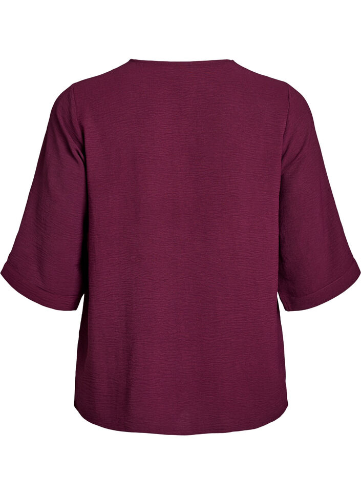 Skjortebluse med v-hals og 3/4 ermer, R&oslash;d, Packshot image number 1
