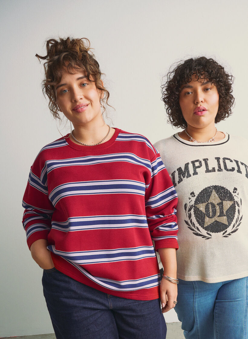 Jerseybluse med brede striper, Rød, Image image number 0