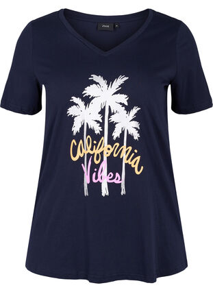 T-skjorte i bomull med V-hals, Night Sky California, Packshot image number 0