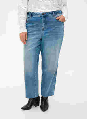 7/8-lengde jeans med rå kanter og høyt liv, Light blue denim, Model image number 2