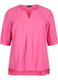FLASH - Bluse i bomull med halvlange ermer, Raspberry Rose