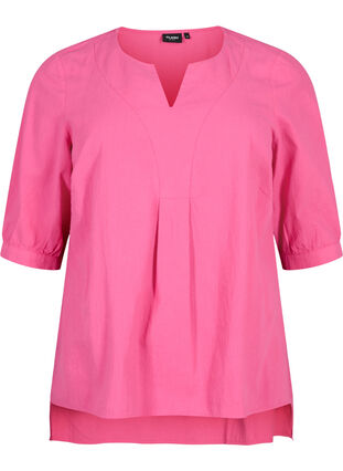 FLASH - Bluse i bomull med halvlange ermer, Raspberry Rose, Packshot image number 0